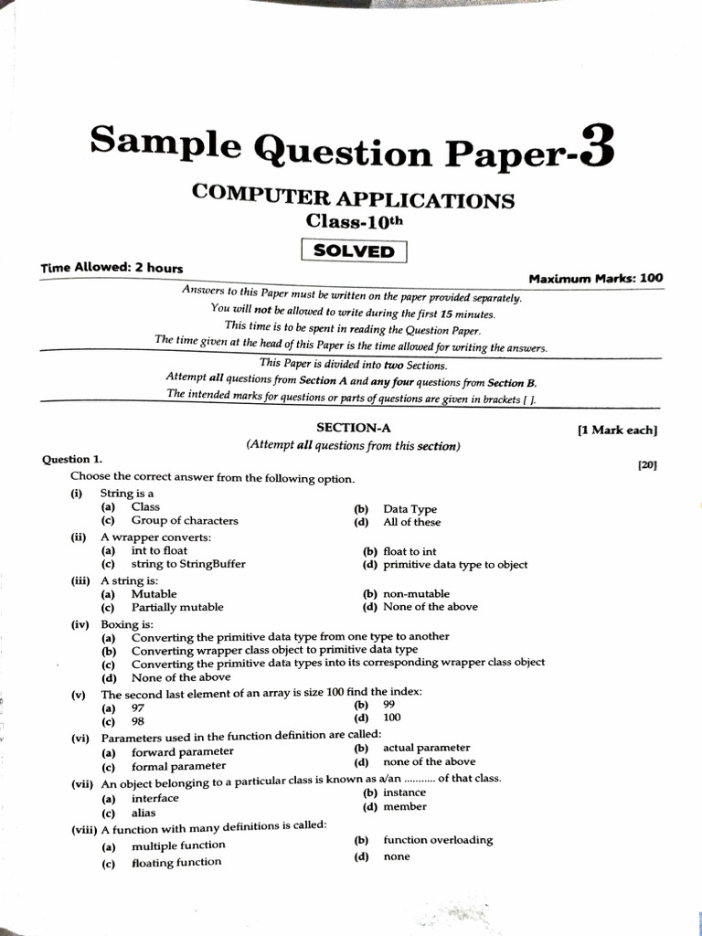 Class 10 Computer Applications Exam Paper | PDF | Parameter (Computer ...