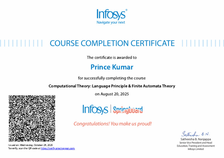 Prince Kumar: The Certificate Is Awarded To | PDF