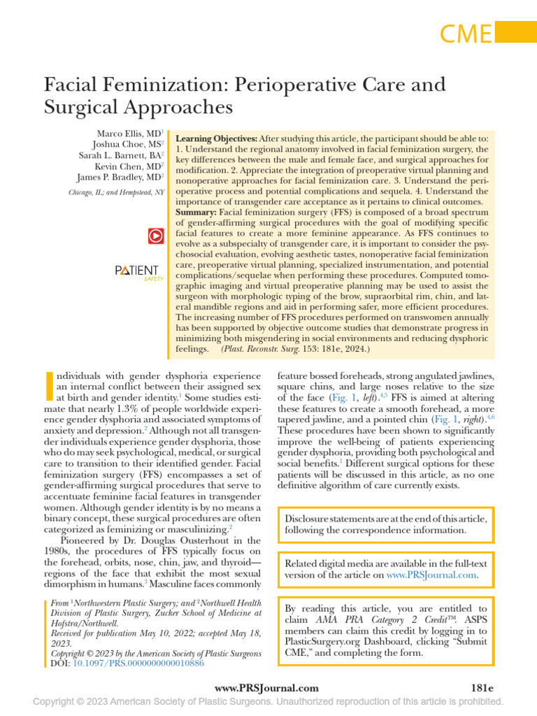 Facial Feminization Perioperative Care and.46 PDF Surgery Human Nose