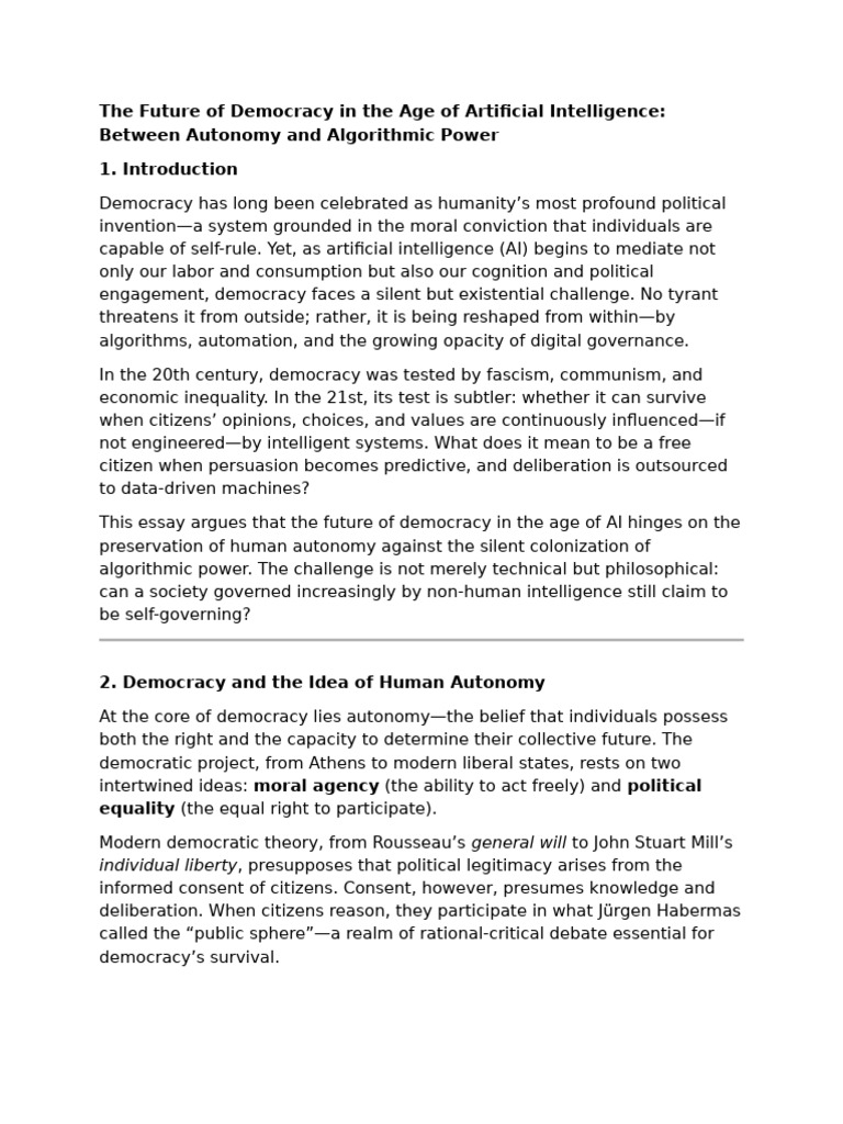 Democracy and AI: Preserving Autonomy | PDF | Artificial Intelligence ...