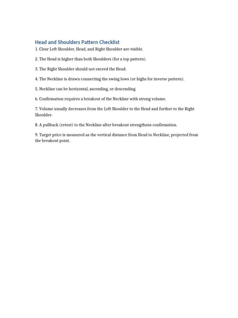 Head and Shoulders Checklist | PDF