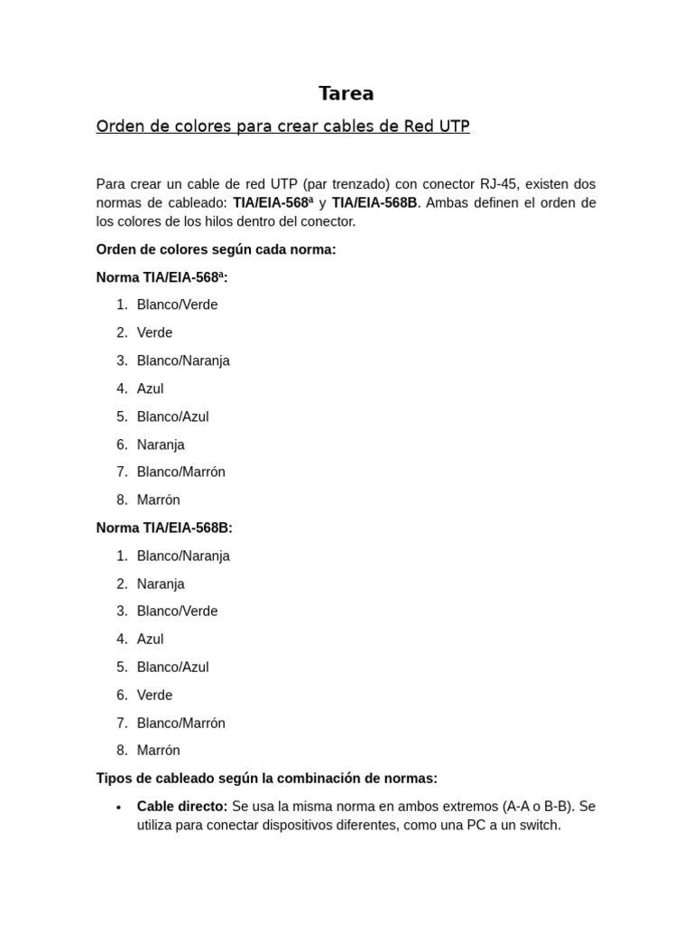 Orden de colores para cables UTP RJ-45 | PDF