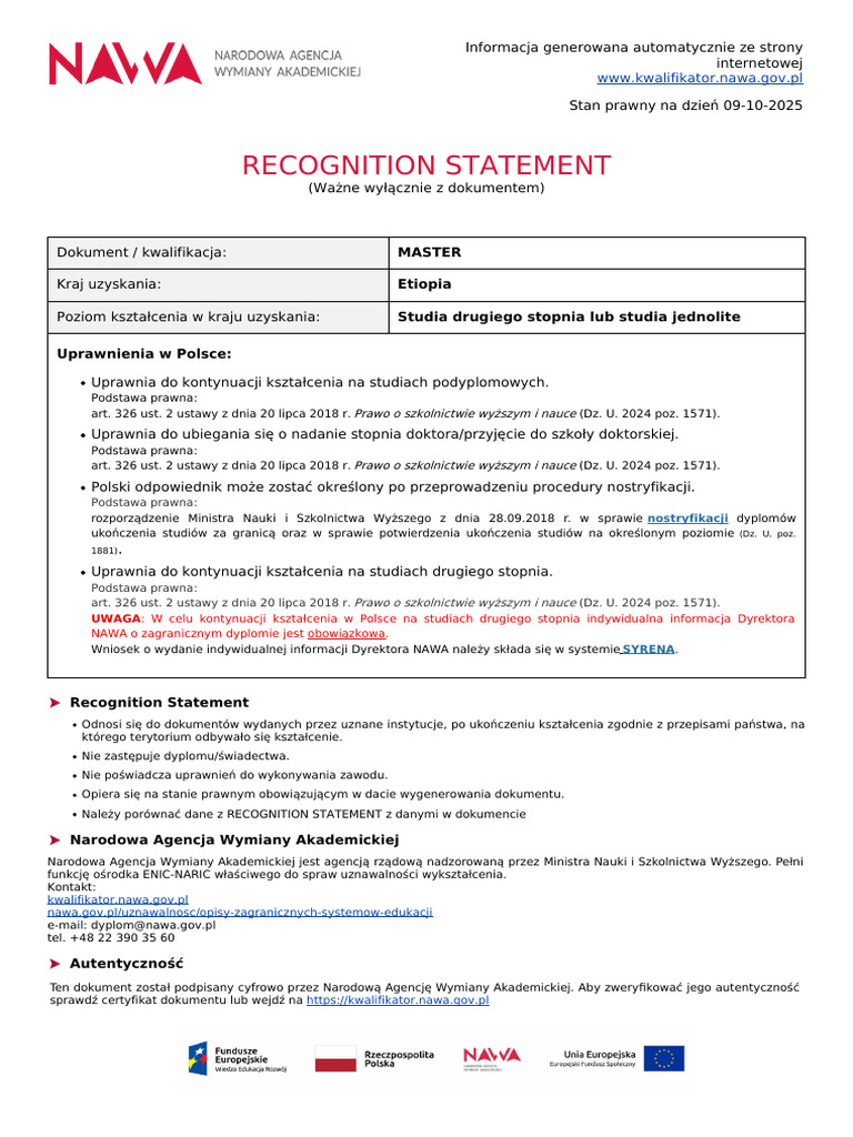 Recognition Statement | PDF