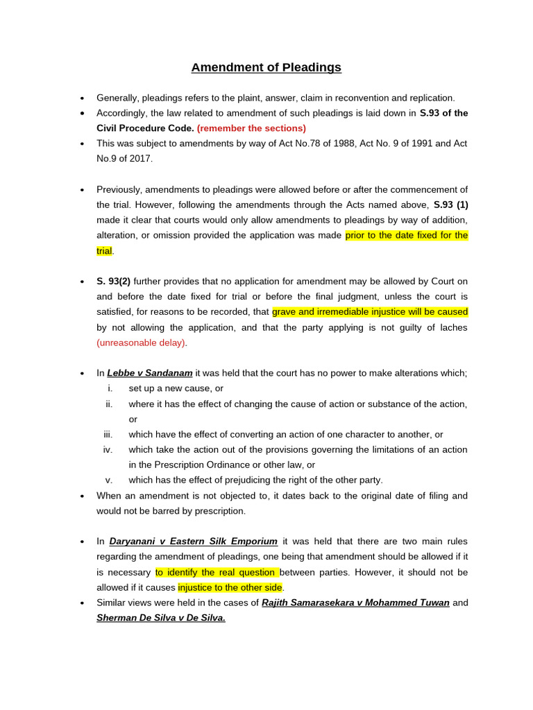 Amendment of Pleadings in Civil Procedure | PDF | Laches (Equity ...