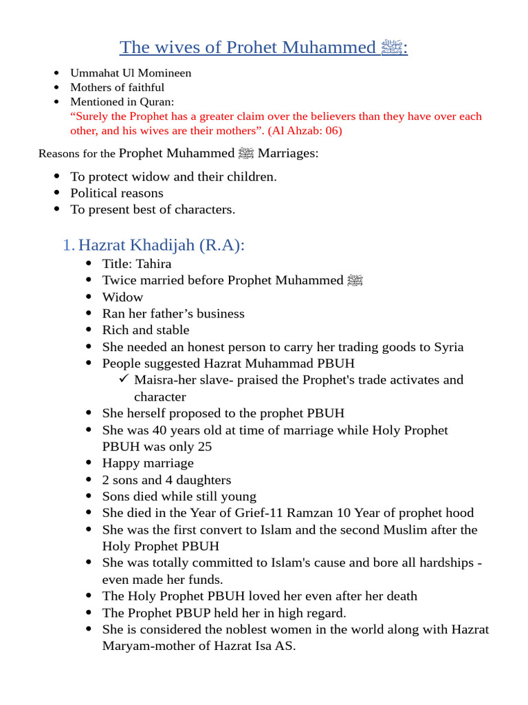Wives of Prophet Muhammad ﷺ Explained | PDF | Muhammad | Banu Hashim