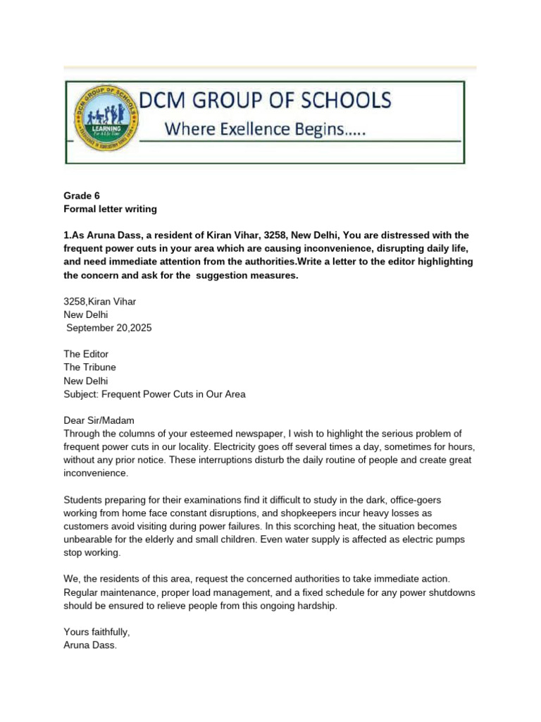 Grade 6,Formal Letter Writing (1) | PDF