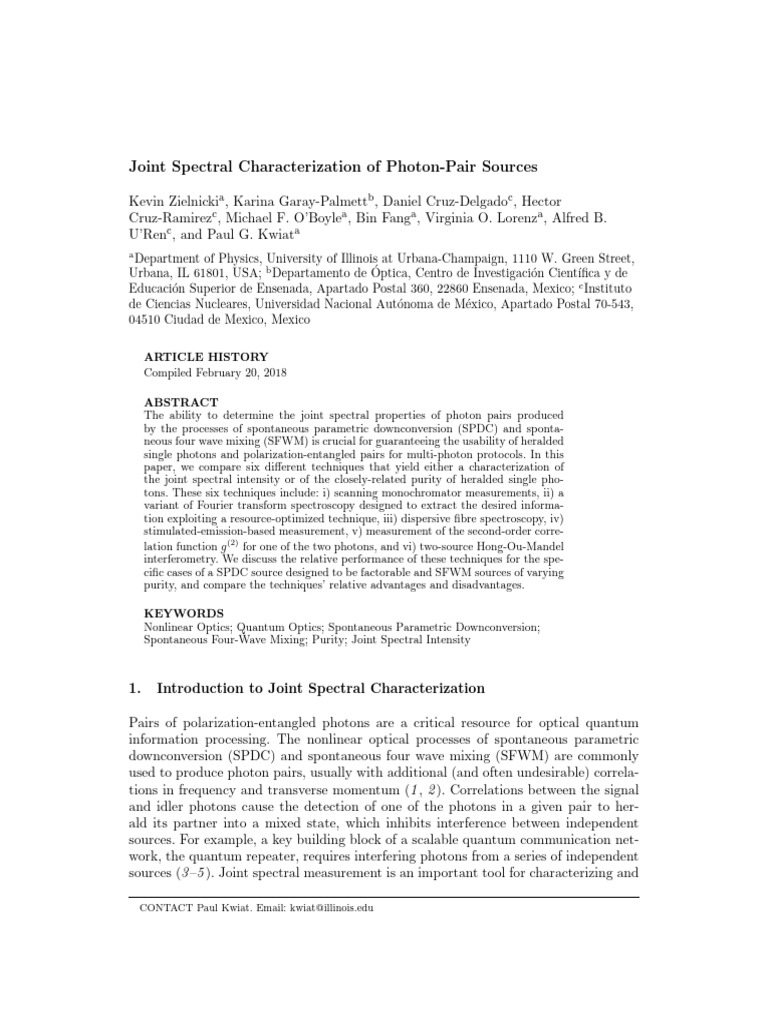 Joint Spectral Techniques for Photon Pairs | PDF | Spectral Density ...