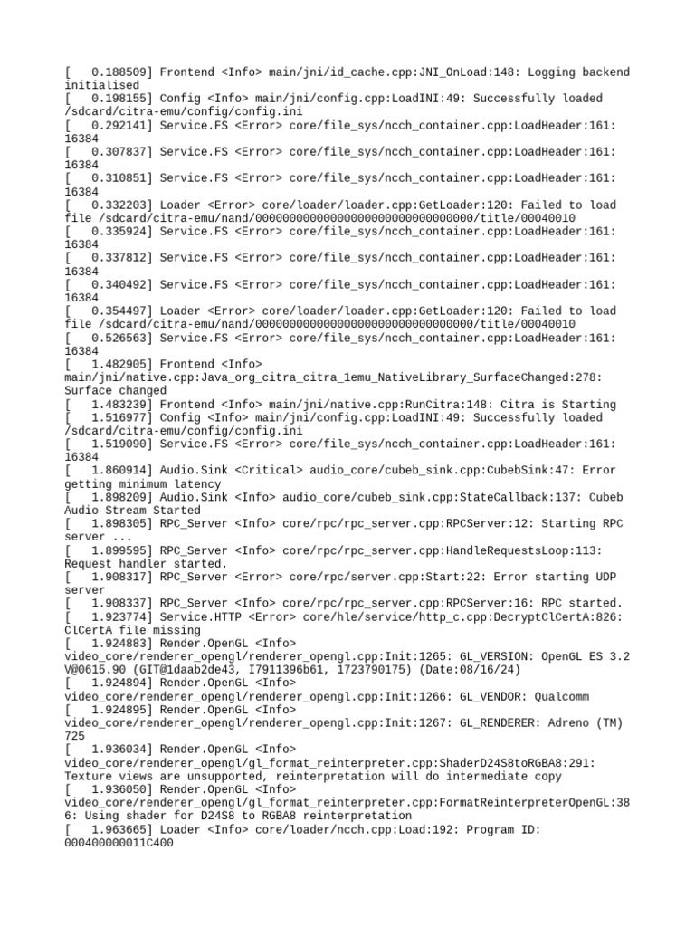 Citra Emulator Log Analysis | PDF | Computing Platforms | Operating ...
