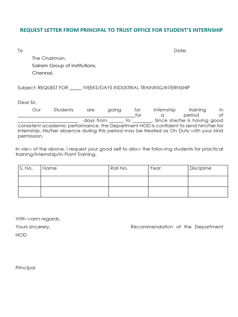 Internship Request Letter Template | PDF