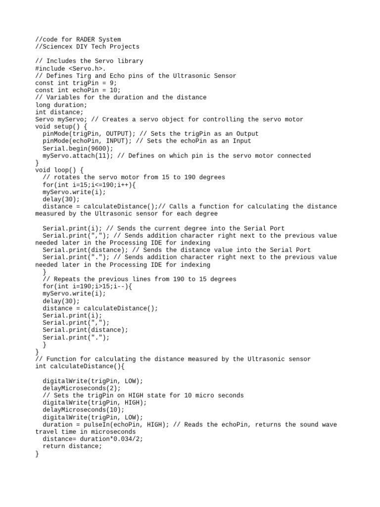 Arduino Code for RADER System | PDF
