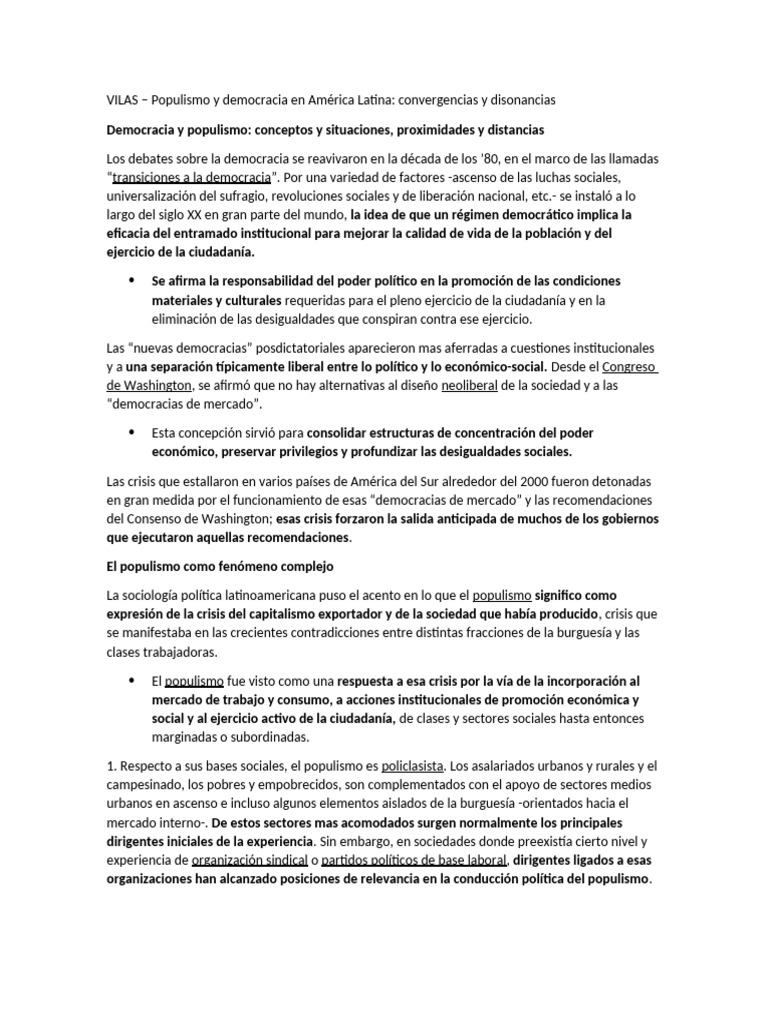 VILAS - Populismo y Democracia en America Latina. Convergencias y ...