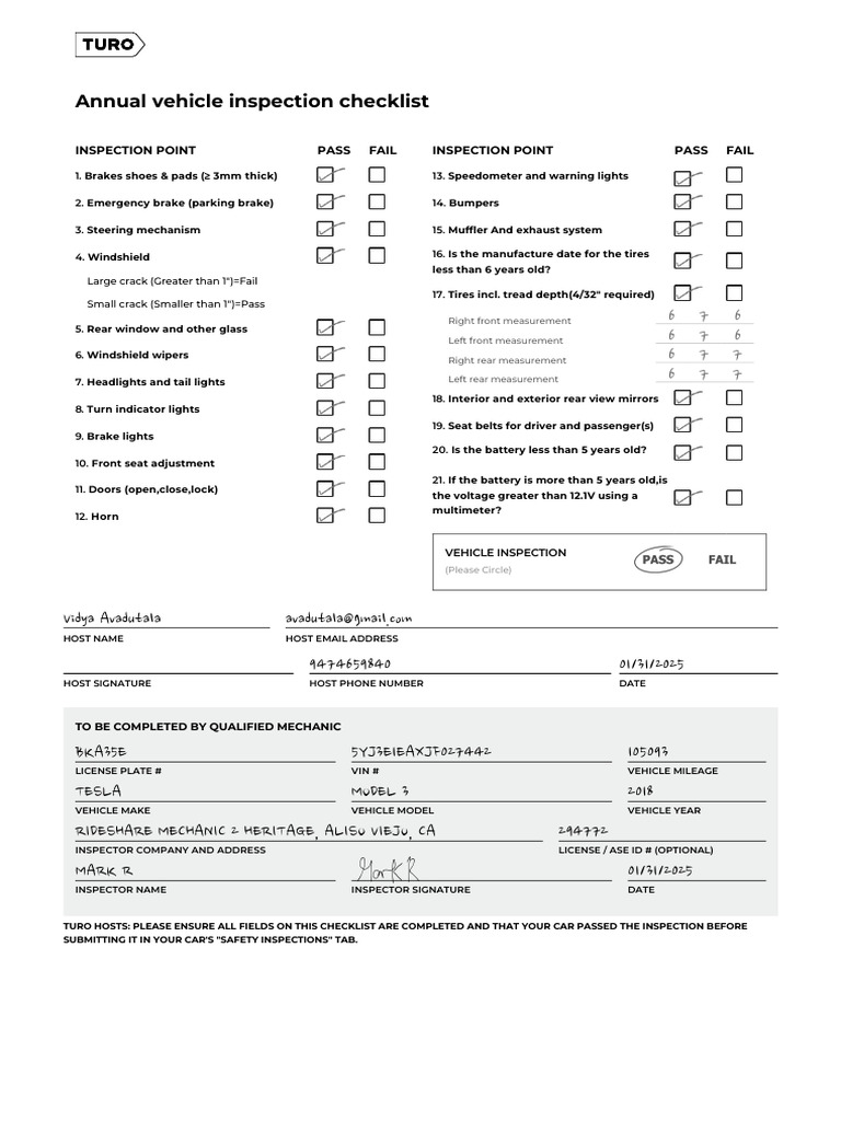 Annual Vehicle Inspection Checklist | PDF | Transport | Car Body Styles