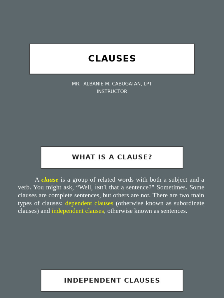 Eng1 Clauses | PDF | Subject (Grammar) | Verb