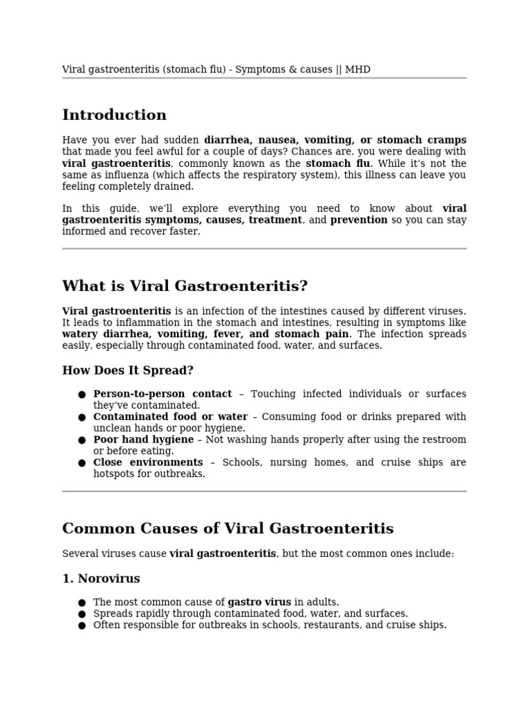Viral Gastroenteritis (Stomach Flu) - Symptoms & Causes - MHD | PDF ...