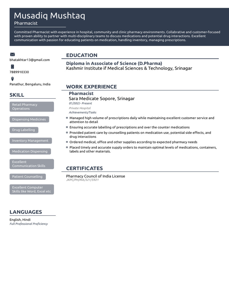 Musadiq Pharmacist1 | PDF