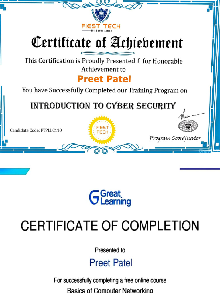 Cybersecurity & Networking Course Certificate | PDF
