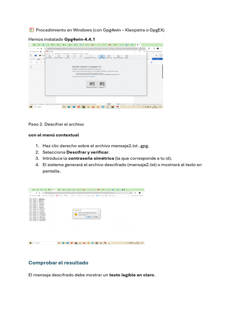 ? Procedimiento en Windows (Con Gpg4win – Kleopatra o GpgEX (1) | PDF