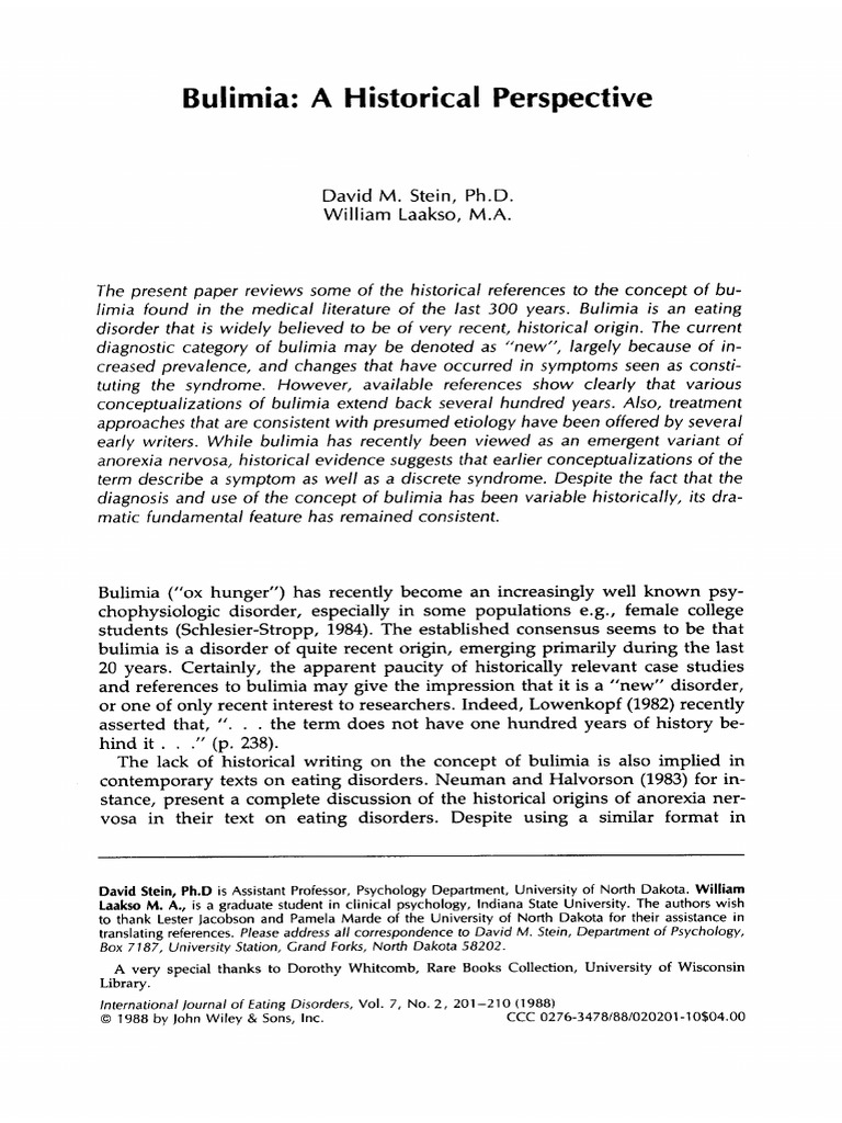Intl J Eating Disorders - March 1988 - Stein - Bulimia A Historical ...