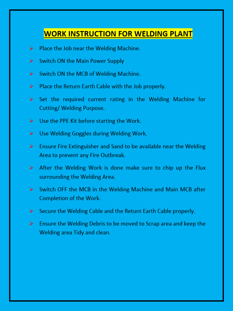 Work Instruction for Welding Plant | PDF