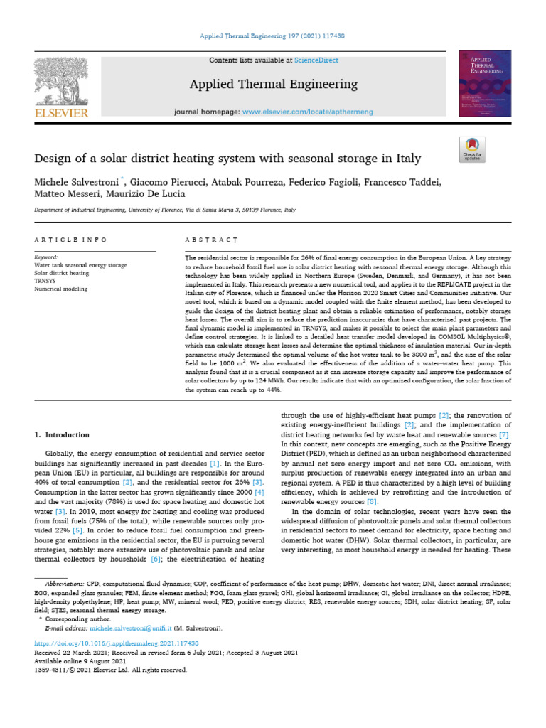 Design of A Solar District Heating System With Seasonal Storage in ...