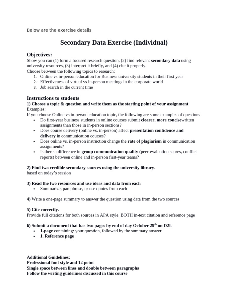Secondary Data Research Assignment Guide | PDF