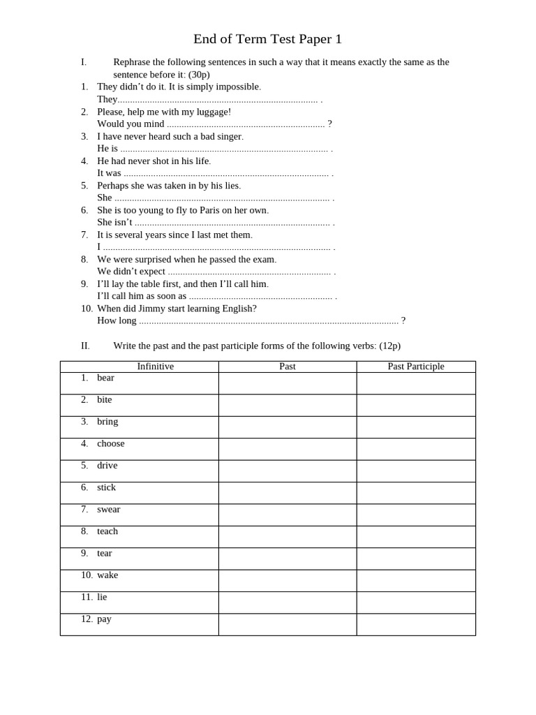 End of Term Test Paper 1 | PDF