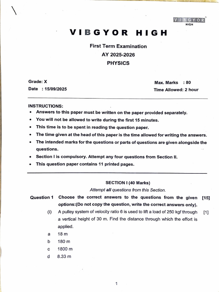 Vibgyor Term 1 physics | PDF