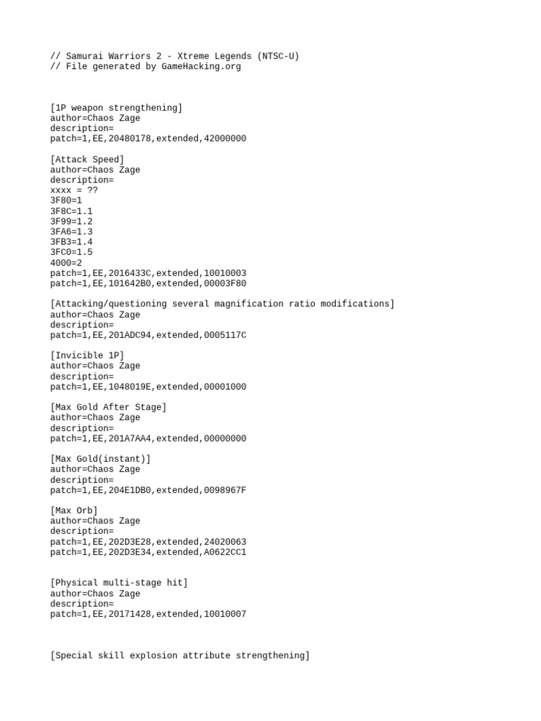 Samurai Warriors 2 PNACH Codes | PDF