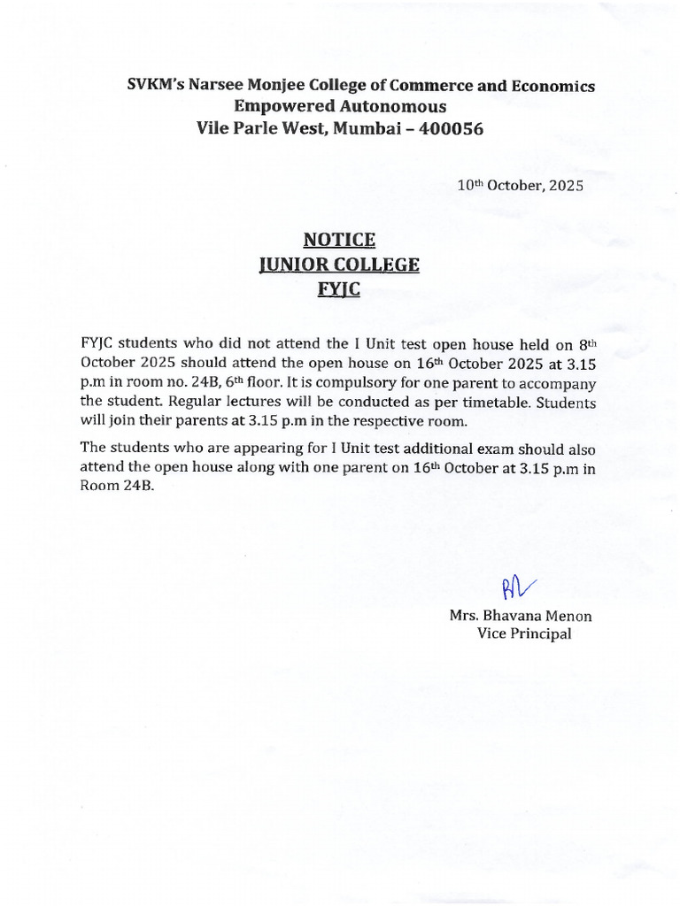 Notice For Fyjc Students | PDF