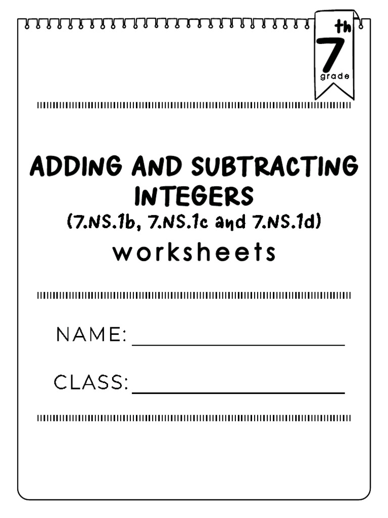 7.NS.1b c d Adding-Subtracting Integers Double-Sided | PDF ...