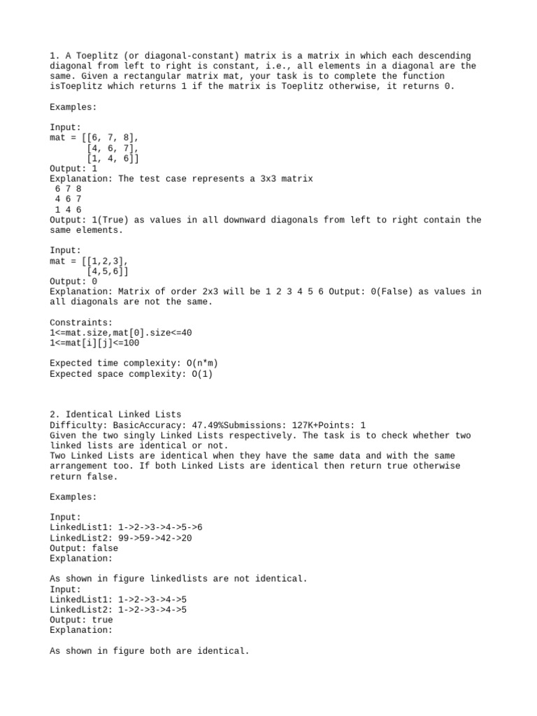 A Toeplitz (Or Diagonal-Constant | PDF | Matrix (Mathematics ...