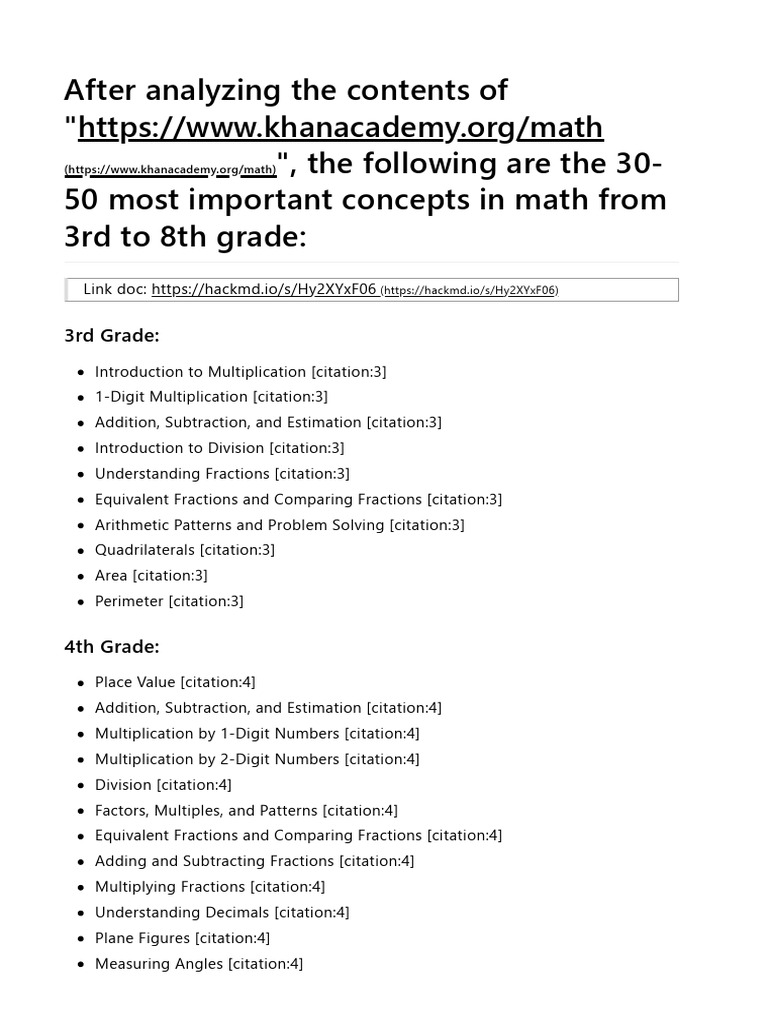 Key Math Concepts for Grades 3-8 | PDF | Equations | Multiplication