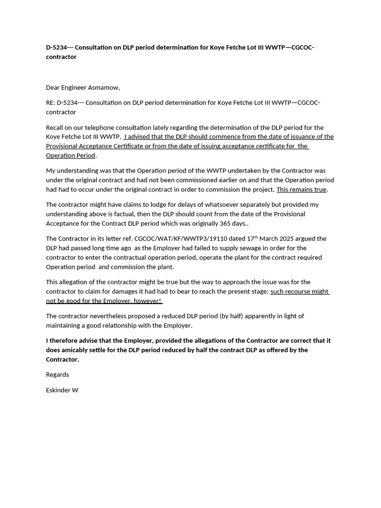 D 5234 Consultation On DLP Period Determination For Koye Fetche | PDF
