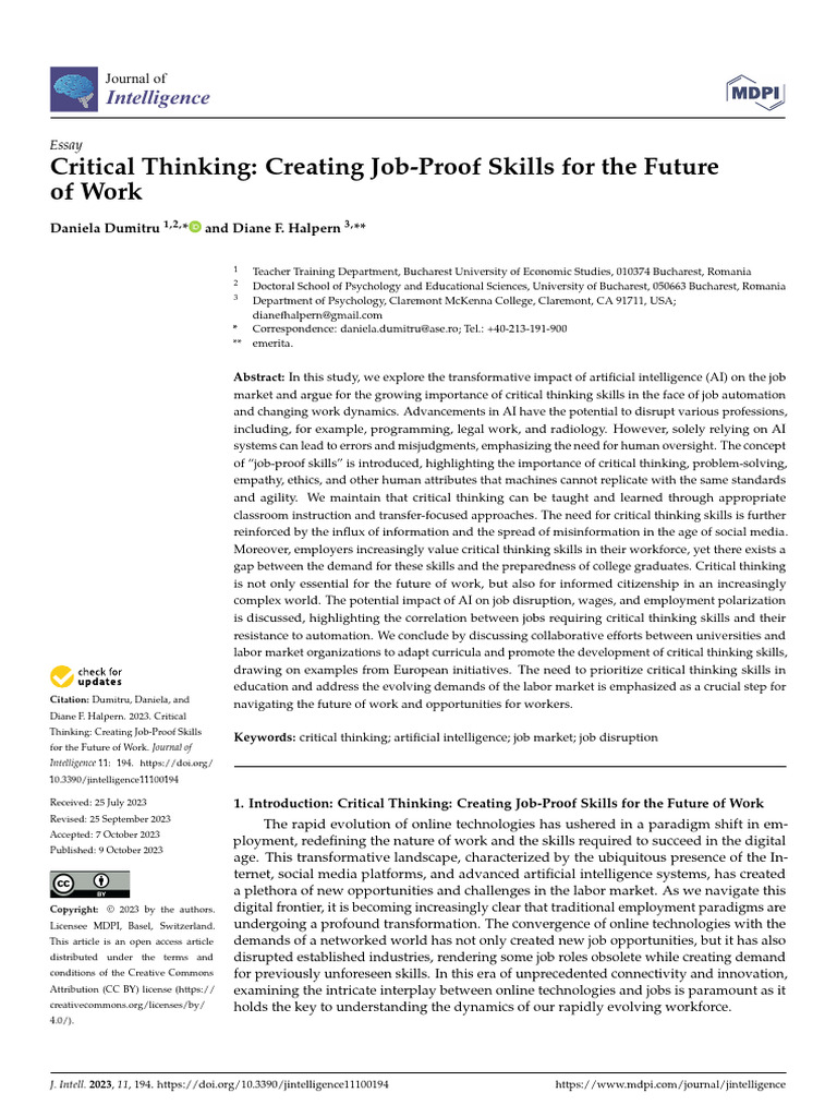 Critical Thinking for Future Job Skills | PDF | Critical Thinking | Thought