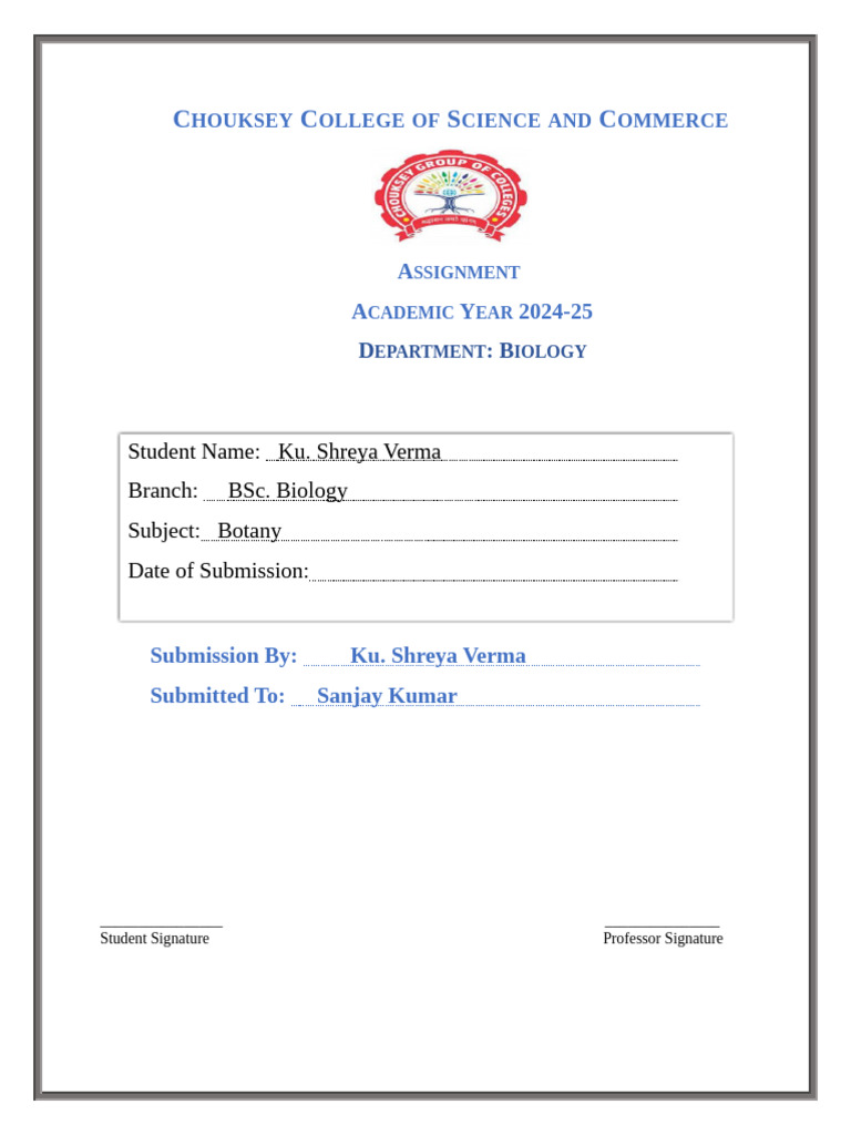 BSc Botany Assignment 2024-25 | PDF