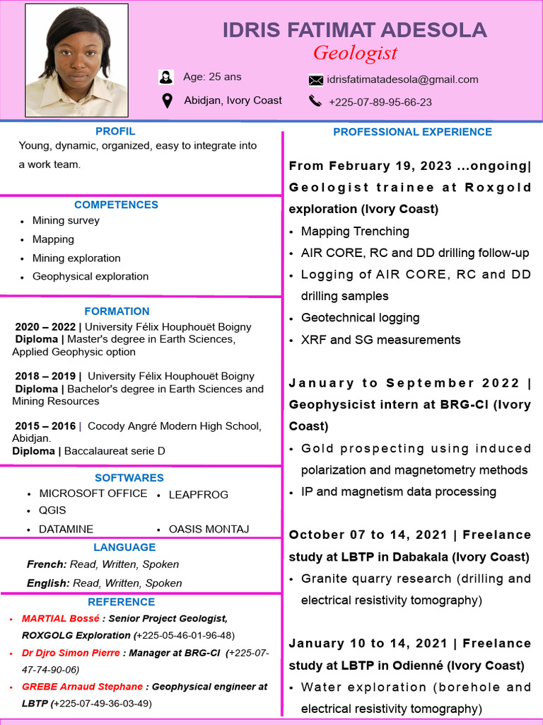 Geologist Resume: Idris Fatimat Adesola | PDF | Geophysics | Earth Sciences