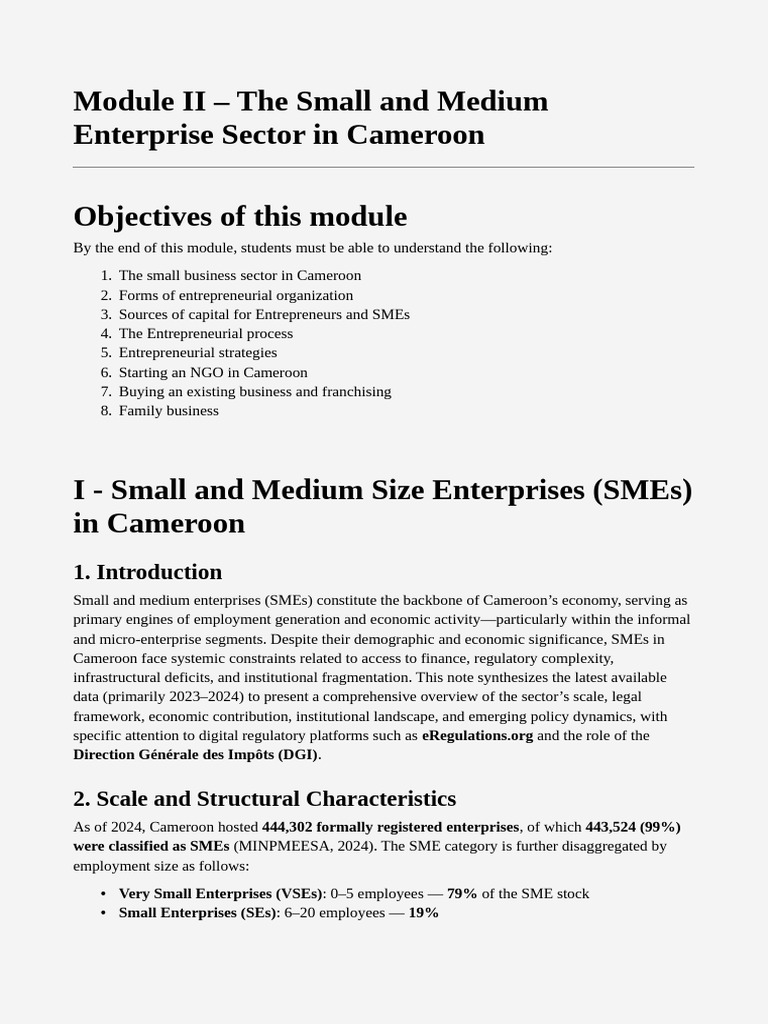 Module II - SMEs in Cameroon | PDF | Limited Partnership | Partnership