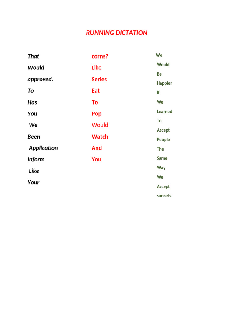 Running Dictation Exercise Guide | PDF