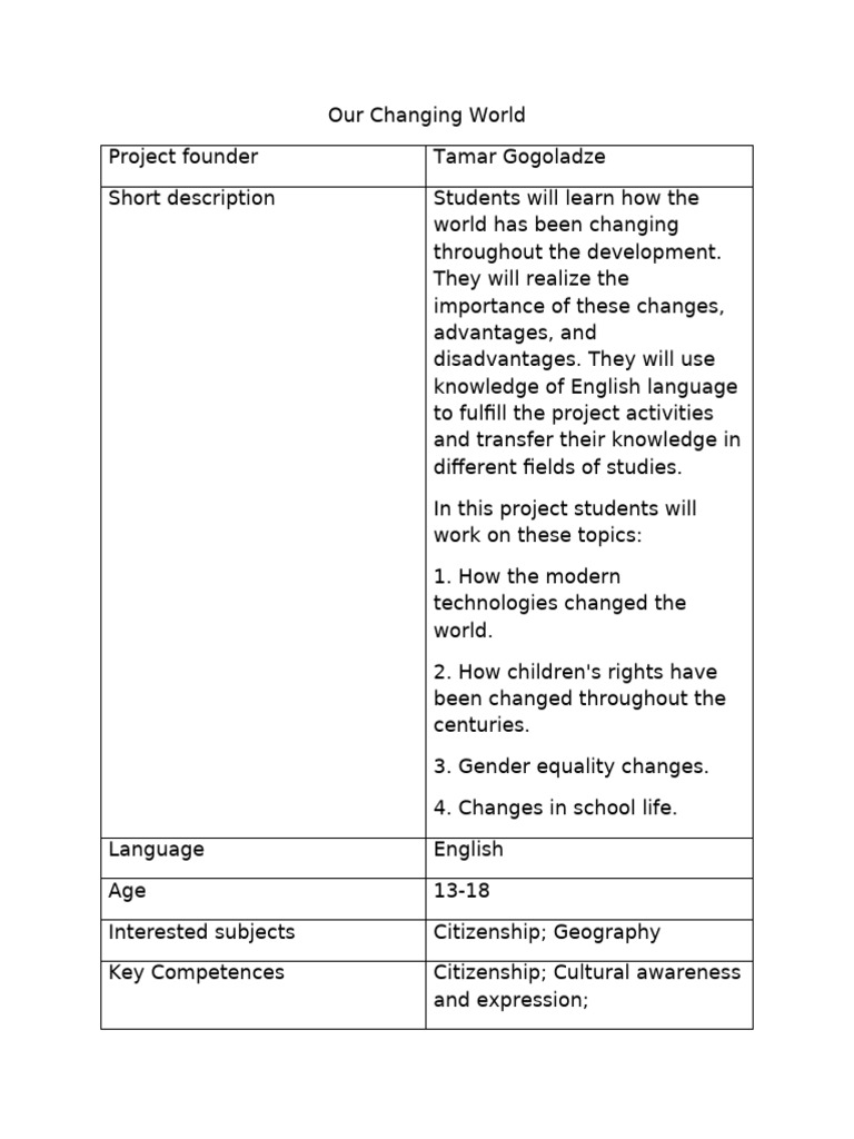 Project PlanChanging World PDF