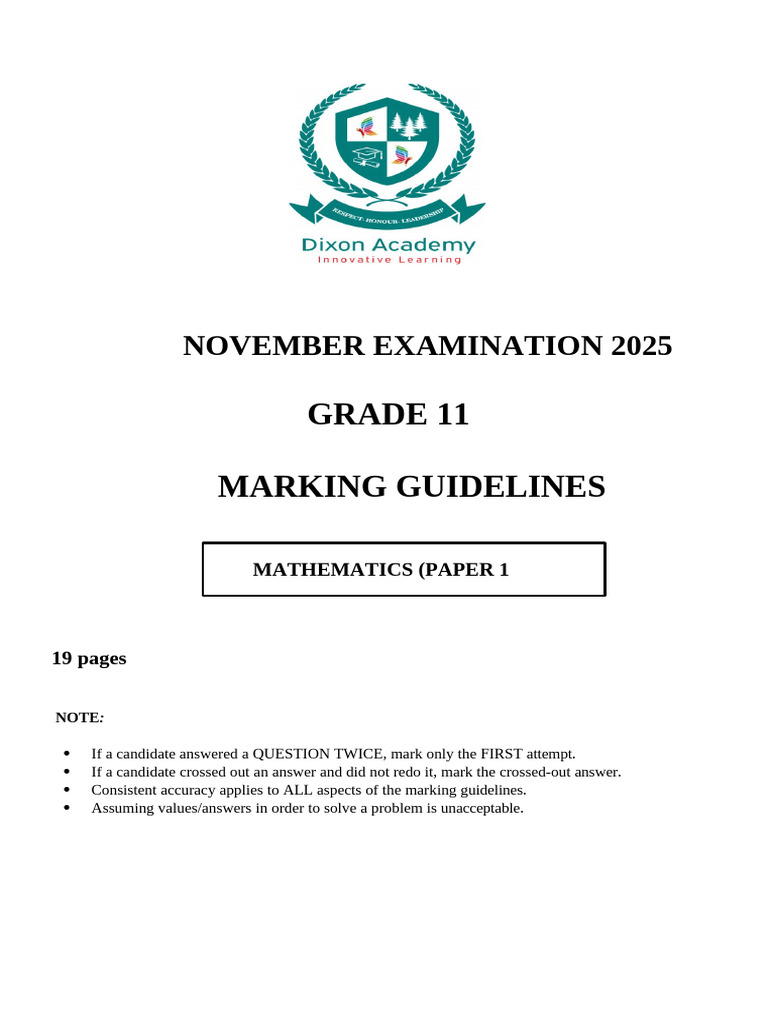 Grade 11 Final Exam Nov Math Paper 1 GP Memo | PDF | Mathematics