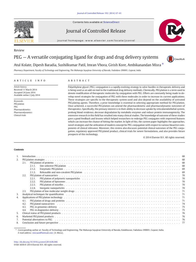 Kolate2014, PEG - A Versatile Conjugating Ligand For Drugs and Drug ...