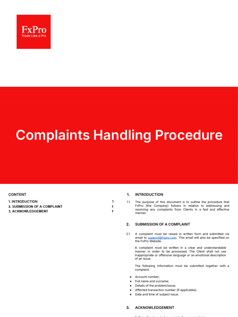 FxPro Complaints Handling Guide | PDF | Complaint