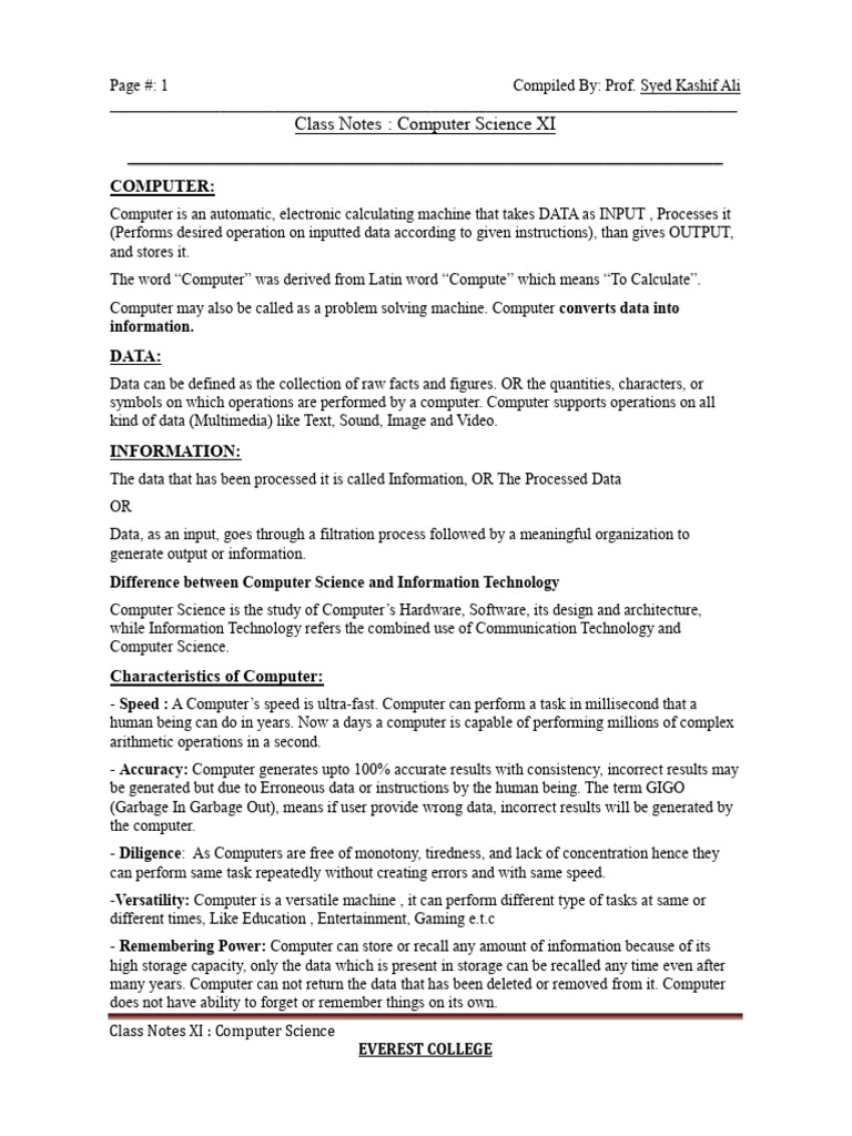 Xi Computer SC Notes Everest | PDF | Random Access Memory ...