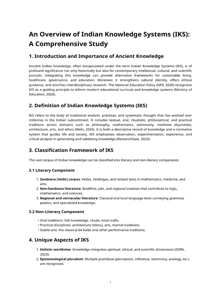 Indian Knowledge Systems Overview | PDF | Vedas | Indian Philosophy