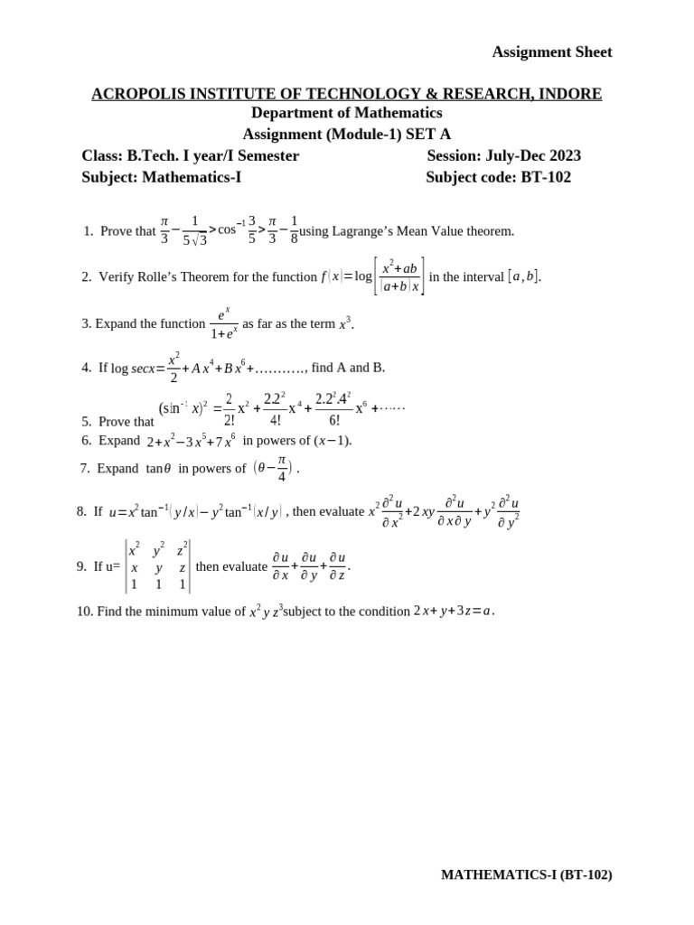 Assignment Sheet U-1 Set A | PDF