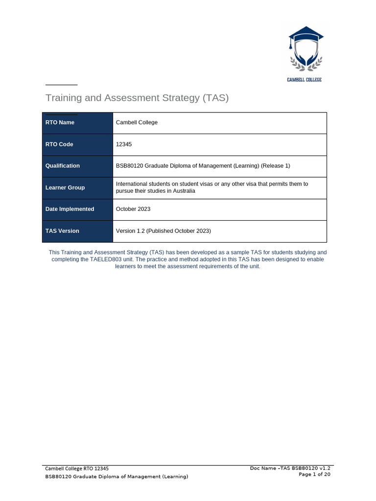 BSBLED803_Student Sample TAS_v1.3 Oct 2023 (1) | PDF