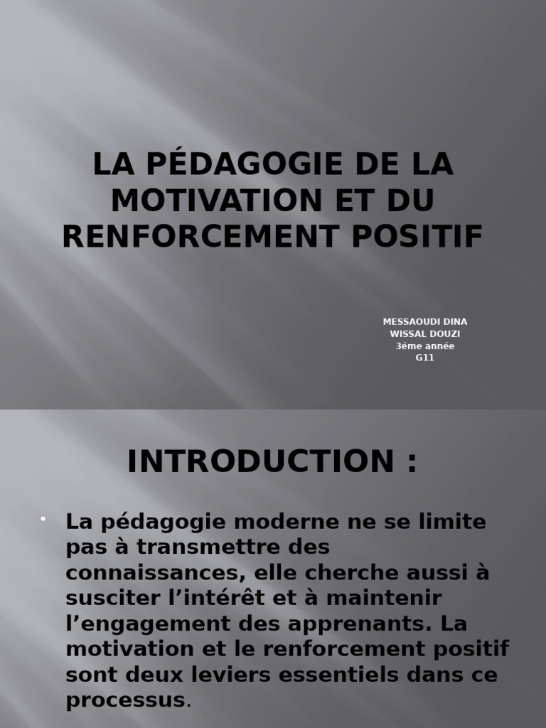 Pédagogie de la motivation et renforcement positif | PDF | Motivant ...