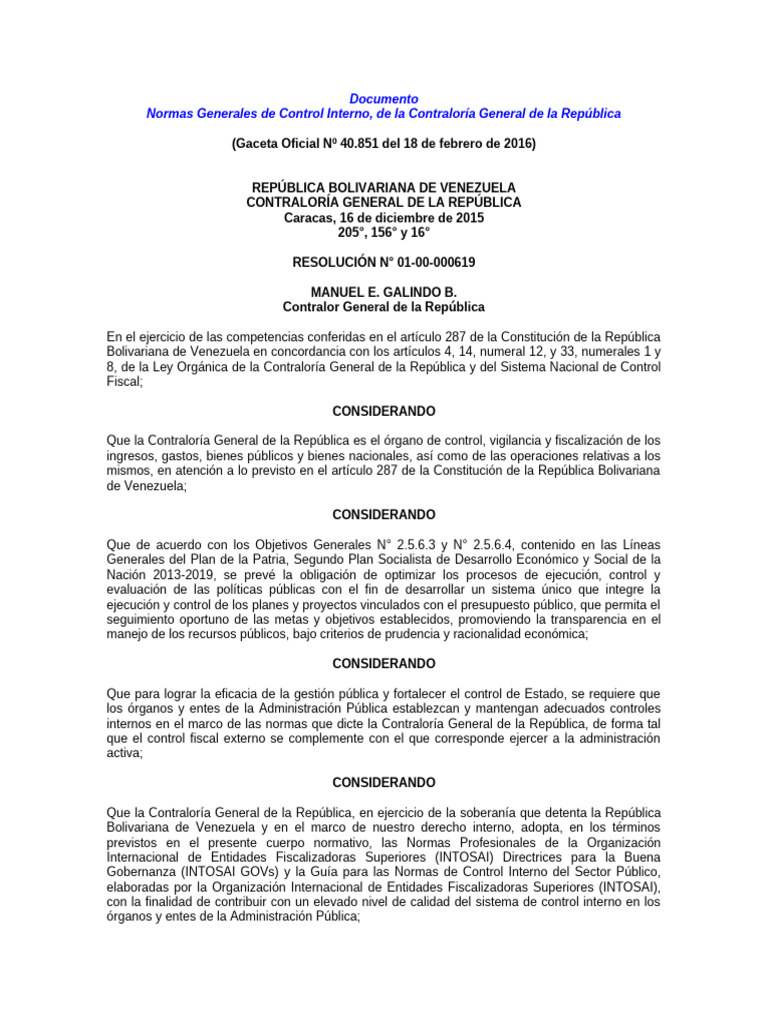 Normas de Control Interno en Venezuela | PDF | Planificación | Auditoría