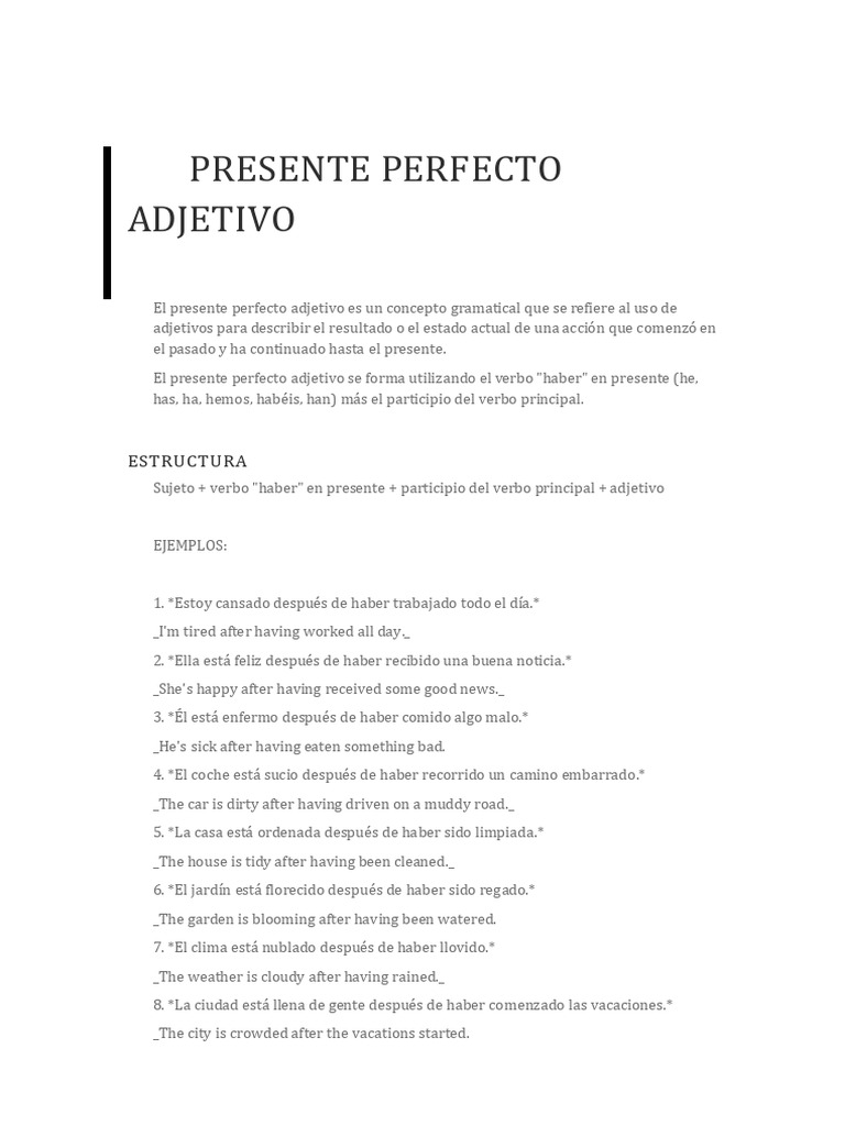 Presente Perfecto Adjetivo | PDF