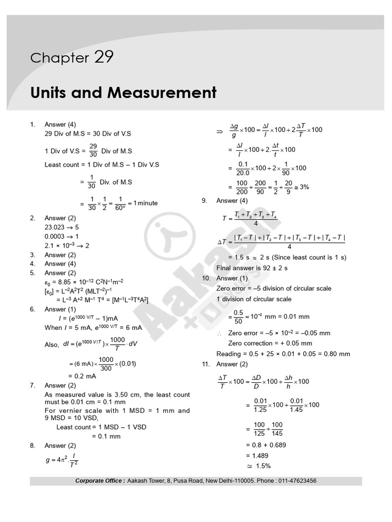 P Sol Ch-29 Units and Measurement | PDF | Physics | Physical Quantities